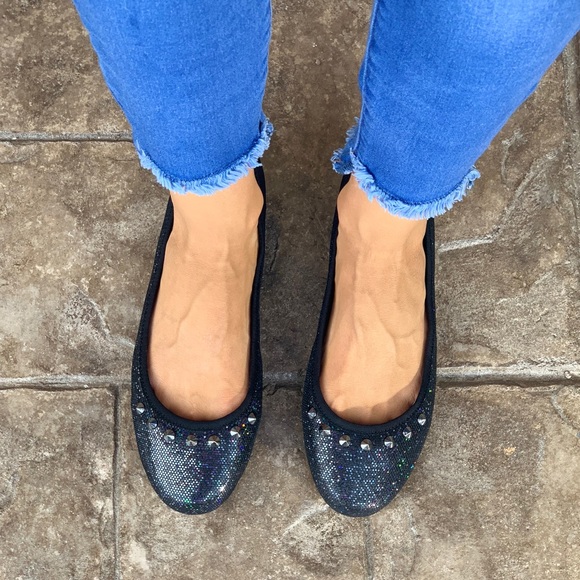 Studded Party Glitter Black Classic Ballet Flats - Picture 4 of 8